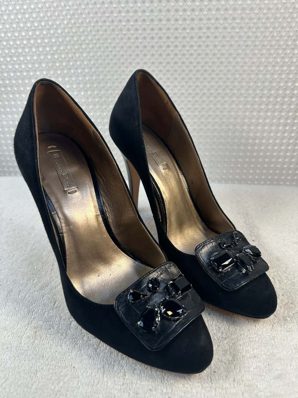 Massimo Dutti Black Suede Jewel Embellished Pumps